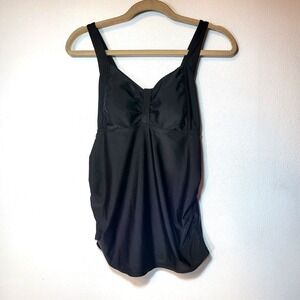 Beach Bump Maternity Tankini Top Black Ruched Front Adjustable Straps Medium‎